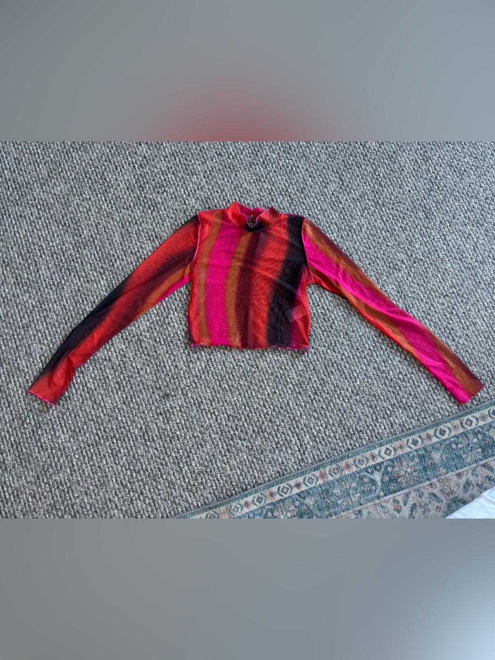 Motel Rocks Striped Long-Sleeve Mesh Top - Pink & Red